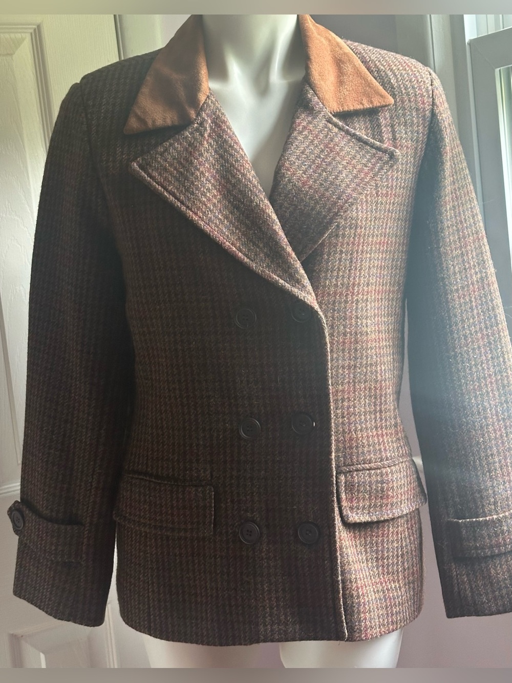 INTERNATIONAL SCENE Brown Red Blue Wool Blend Double-Breasted Coat Sz 11/12